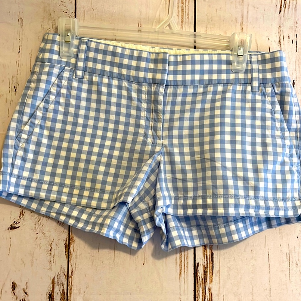 Ladie’s J Crew Blue Gingham Shorts. Size 4